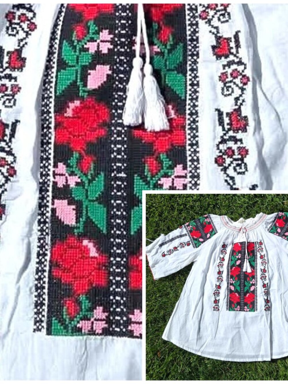 Romanian Ie Embroidered Traditional Floral Folk Top - NEW - size M